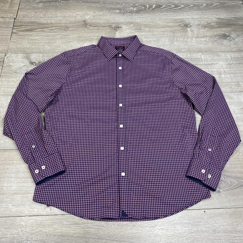 UNTUCKit Shirt Mens Large Blue Check Stretch Long Sleeve Button Front Casual
